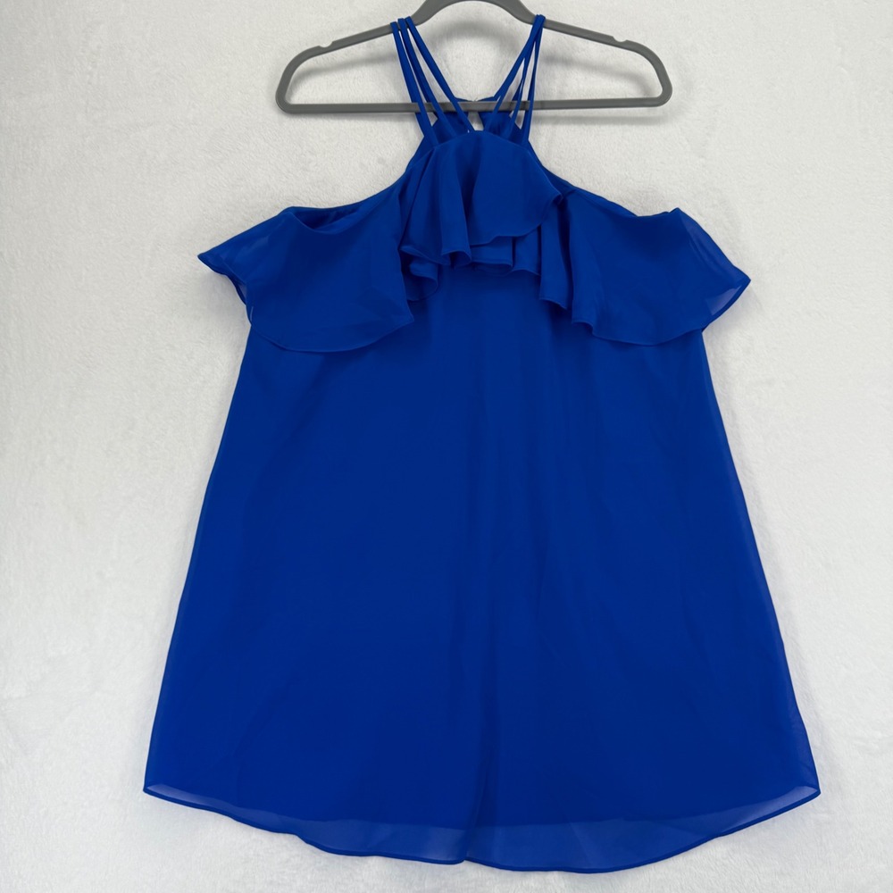 Gianni‎ Bini Royal Blue Ruffle Cold Shoulder Dress Size M Halter Strap READ